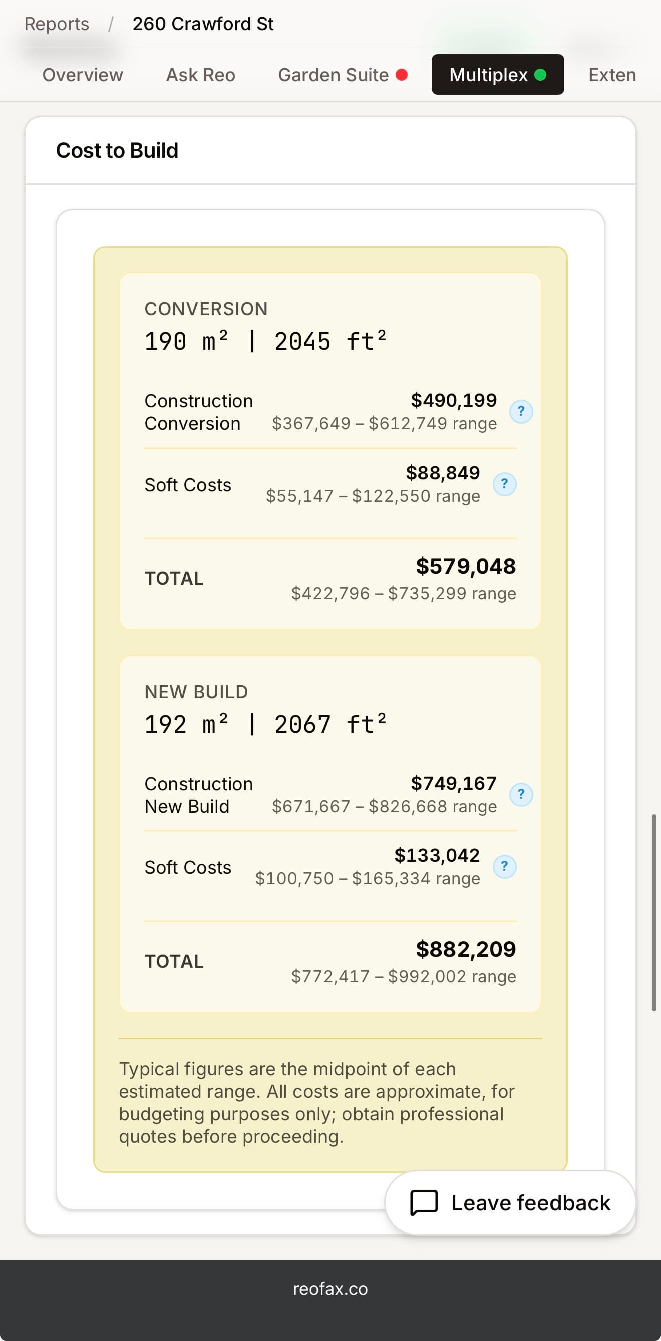 Cost to build — conversion vs. new build